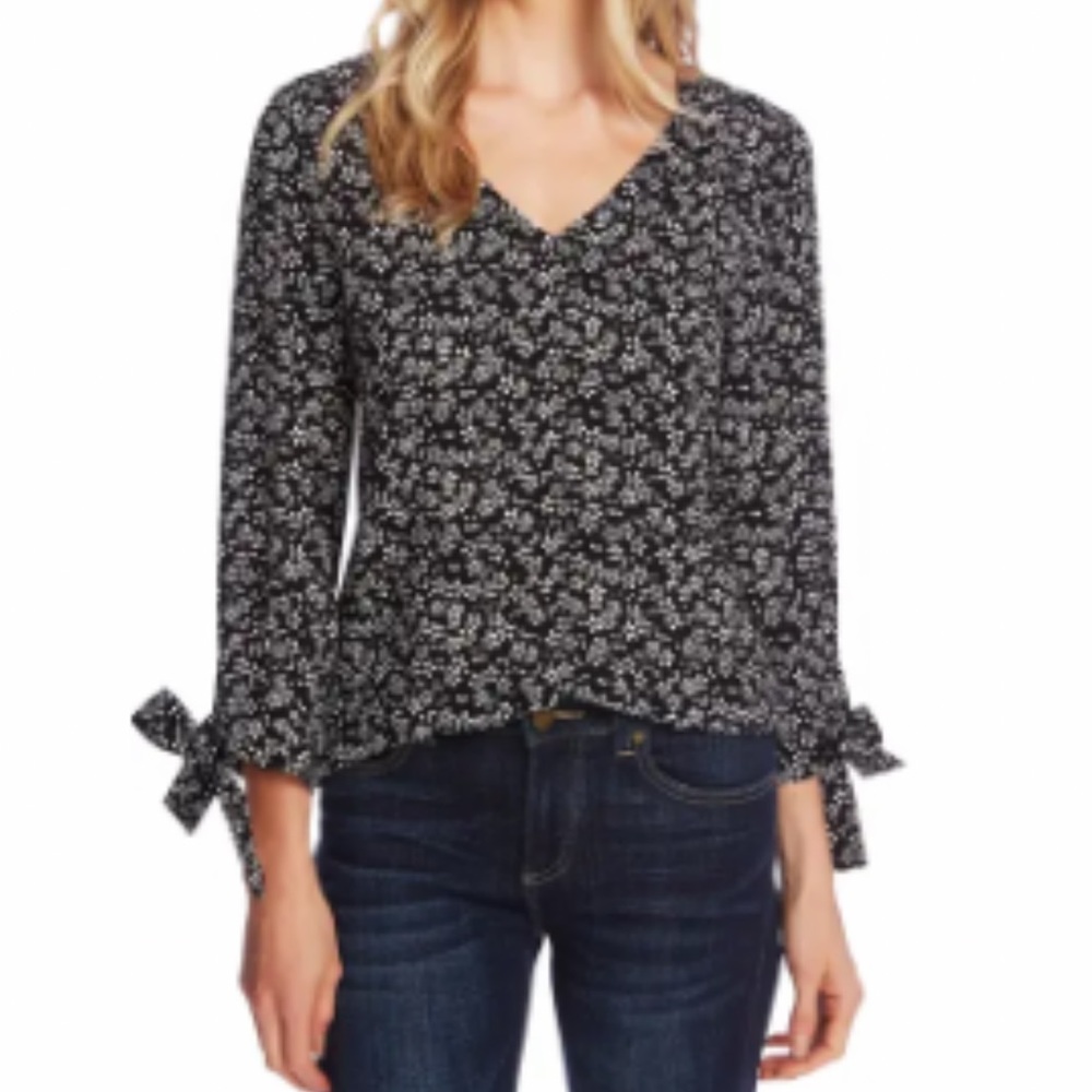 CeCe Sakura Delight Tie Sleeve Top